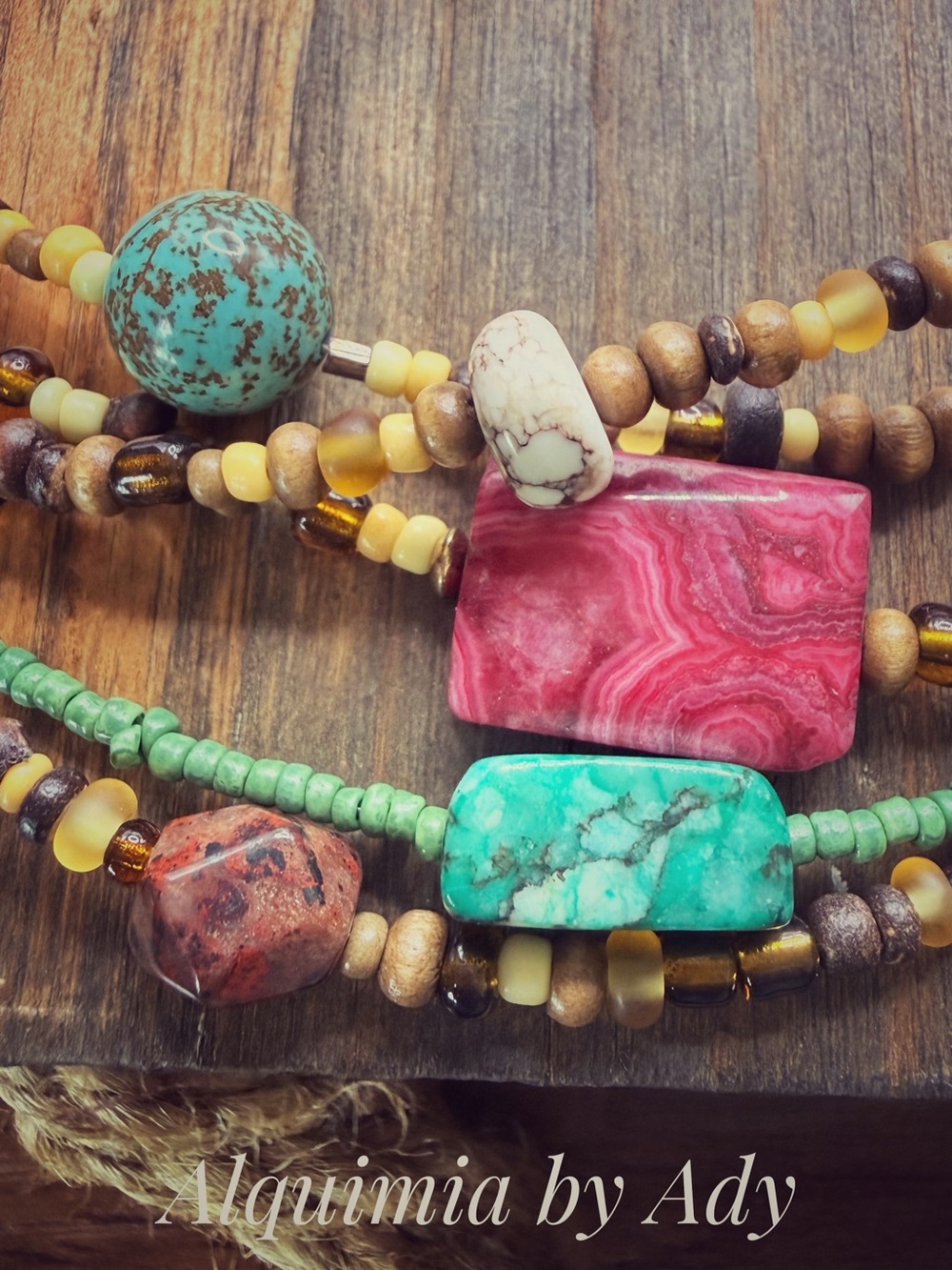 Alquimia Multicolor Beaded  Necklace with Turquoise & Fuchsia Stones
